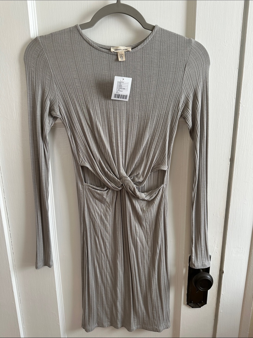 silence + noise Ribbed Twist-Front Long Sleeve Dress - Gray